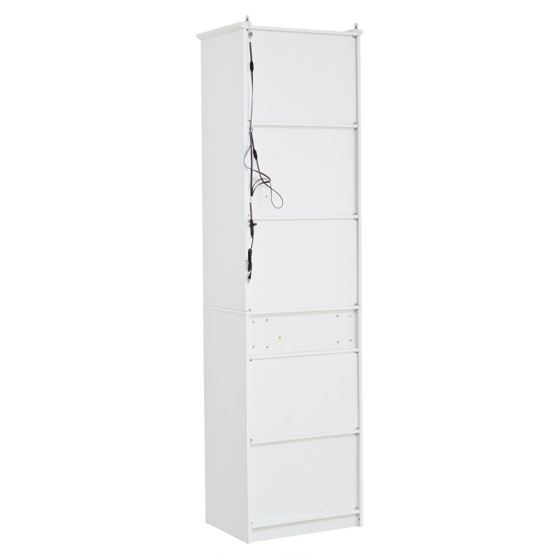 Vetrina portaoggetti a LED con 3 ripiani in vetro, cassetto e 2 ante, 55x40x200 cm, Bianco