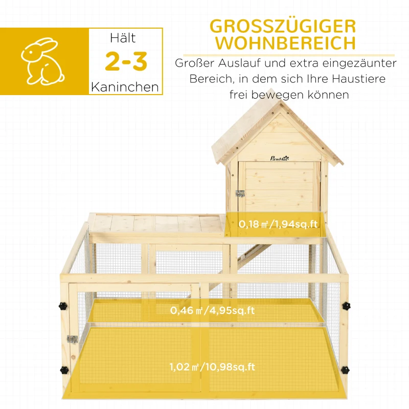 PawHut Konijnenhok met 1 Trap, 1 Nestkast, 1 Bodemlade, 151,5 x 106 x 97 cm