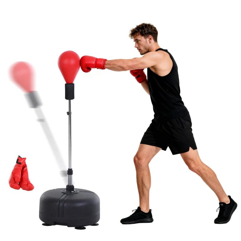 HOMCOM Boksbalset, 136-154 cm in hoogte verstelbaar, inclusief een paar handschoenen, Geschikt voor professionals en beginners