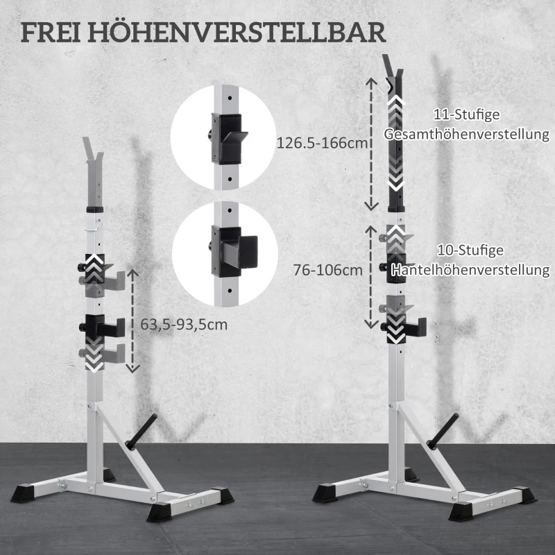 HOMCOM Set van 2 Dumbbellstandaards met 3 Niveaus Hoogteverstelbaar uit Staal tot 200 kg Belastbaar Zilver+Zwart