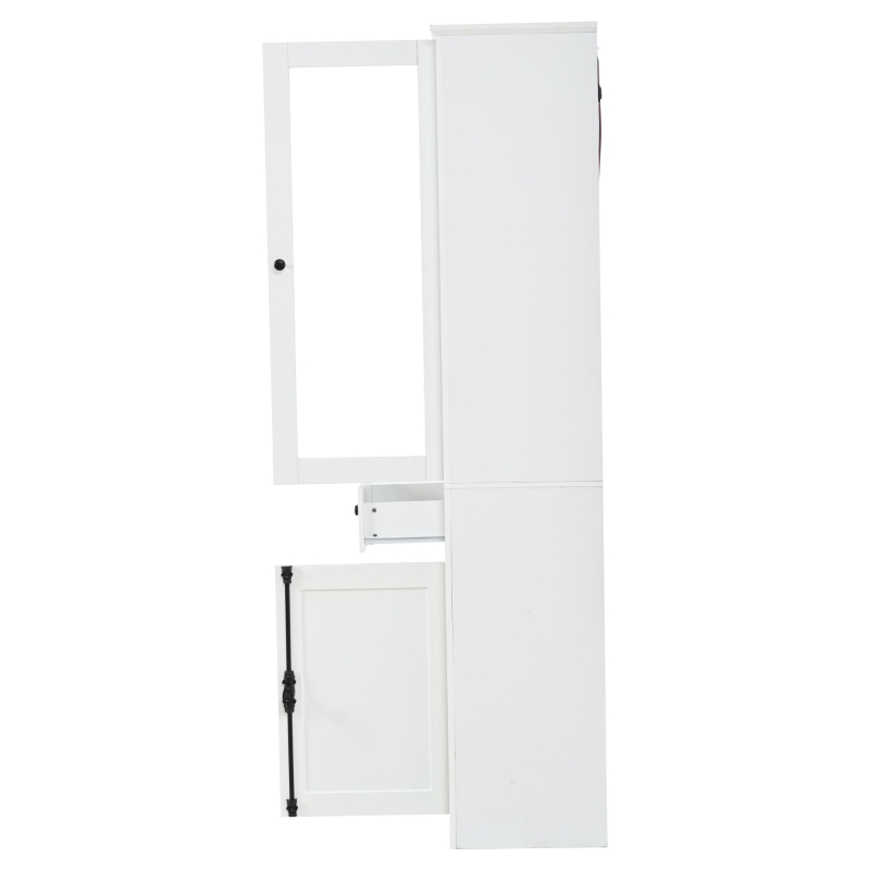 Vitrine alta com iluminação LED, grande espaço de arrumação com 3 prateleiras de vidro, 1 gaveta e 2 portas, 55x40x200 cm, Branco
