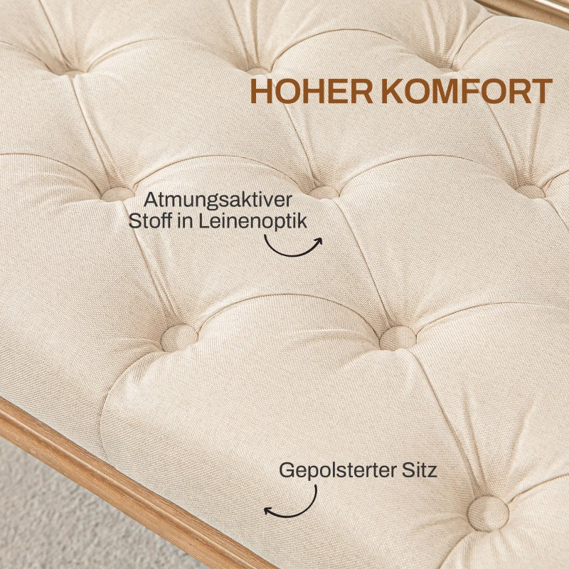 HOMCOM Bank, gestoffeerde bank met linnenlook, houten poten, bedbank voor slaapkamer, woonkamer of hal, 120 x 41 x 48 cm, crème