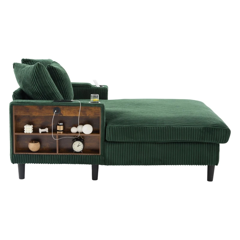 Divano letto con portabicchieri su entrambi i lati e bracciolo pieghevole, 129x170x70 cm, Verde