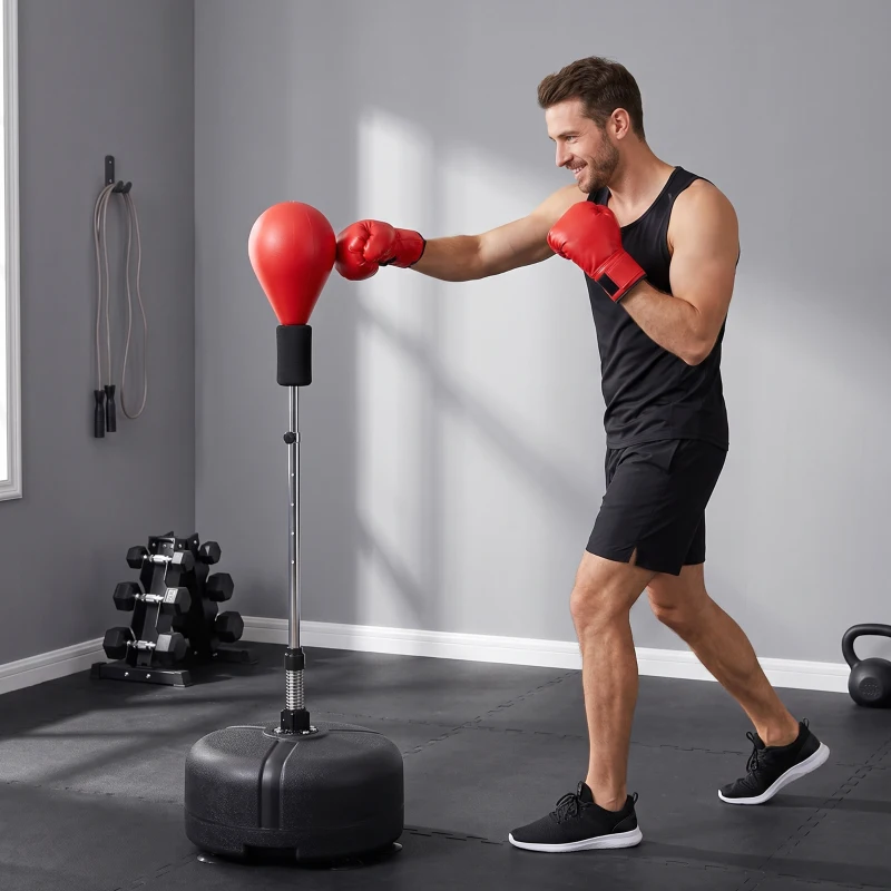 HOMCOM Boksbalset, 136-154 cm in hoogte verstelbaar, inclusief een paar handschoenen, Geschikt voor professionals en beginners