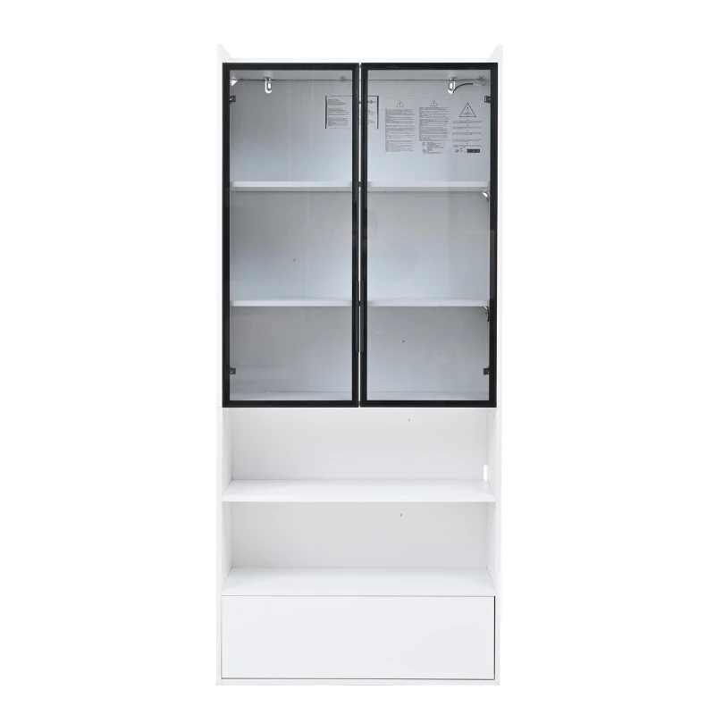 Vetrina portaoggetti alta a 6 ripiani con illuminazione LED controllabile da app, 80x34x180 cm, Bianco