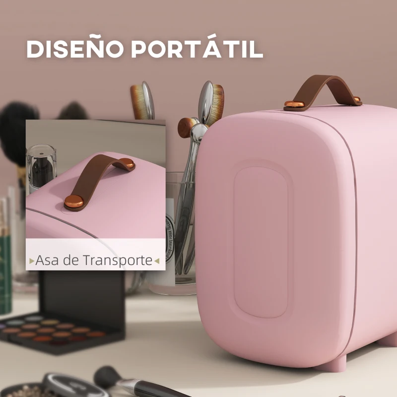 HOMCOM Nevera Pequeña Extrasilenciosa 4L 9V/240V para Enfriar y Calentar Mini Frigorífico 20,3x26,3x28 cm Rosa Palo