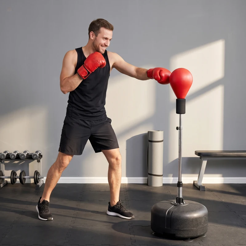 HOMCOM Punchingball-Set, Box-Trainingsset, 136-154 cm höhenverstellbar, mit 1 Paar Handschuhe, Geeignet für Profis und Anfänger