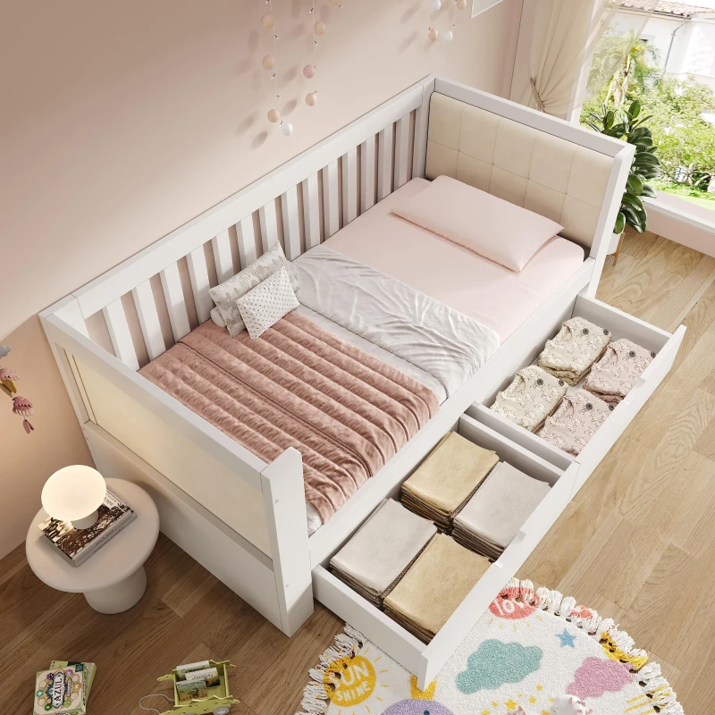 Divano letto con letto extra estraibile, braccioli imbottiti arrotondati e schienale confortevole, 201x95x74 cm, Bianco