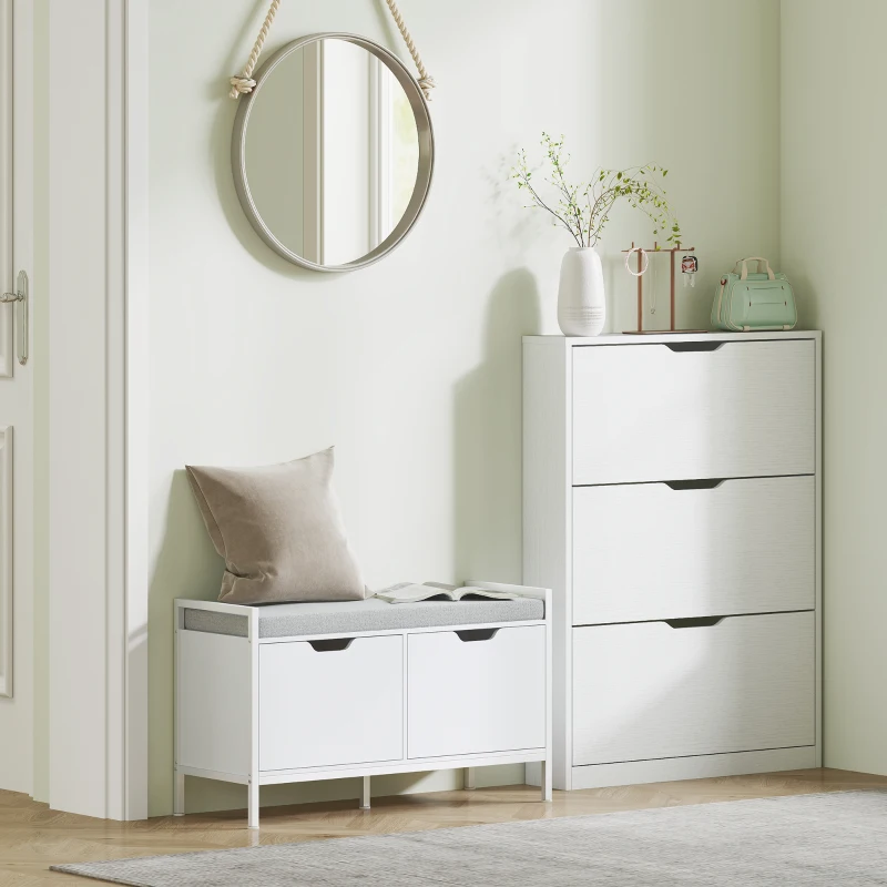 HOMCOM Schoenenkast met 3 kleplades, voor maximaal 12 paar schoenen, spaanplaat, 80 x 17 x 108 cm, wit(m-8)