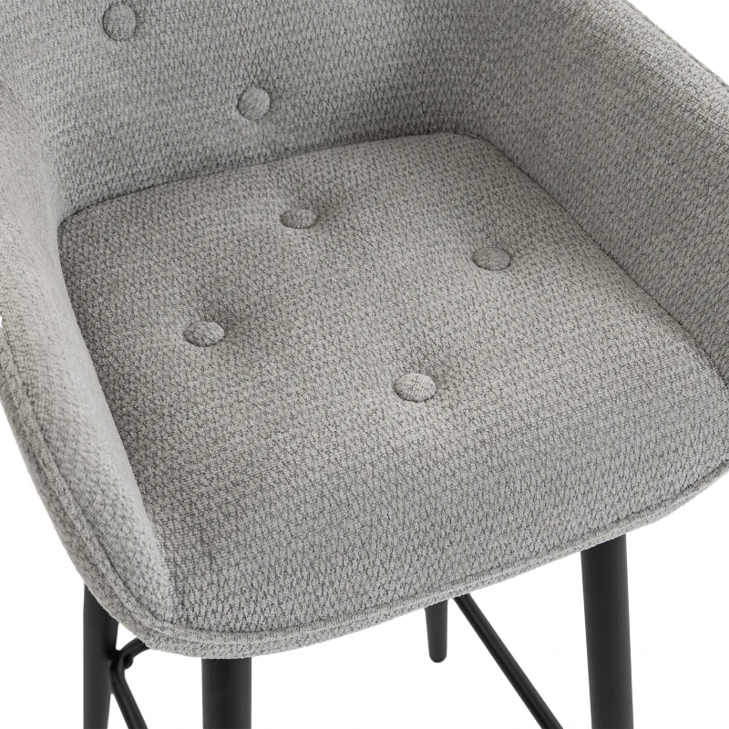 HOMCOM Conjunto de 2 Banquetas de Bar, Cadeiras de Bar Estofadas em Chenille, Assento Largo 67 cm, Encosto e Apoio para os Pés, Cinza