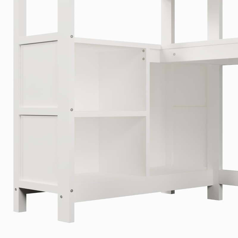 Letto a soppalco per bambini 6+ anni con parapetto di sicurezza, 232.5x100x189.5 cm, Bianco