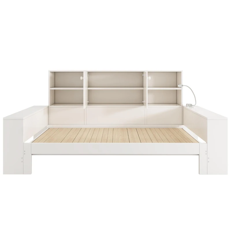 Letto contenitore con letto estraibile extra e 3 ripiani regolabili in altezza, 237x133x100 cm, Bianco