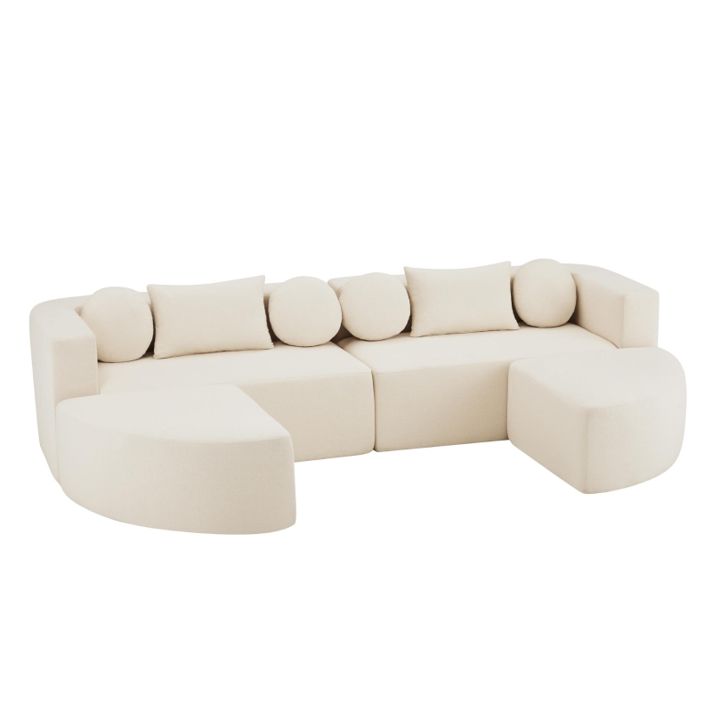Canapé modulaire avec fonction couchage, mousse haute résilience et ressorts ensachés, 292x165x68 cm, Beige