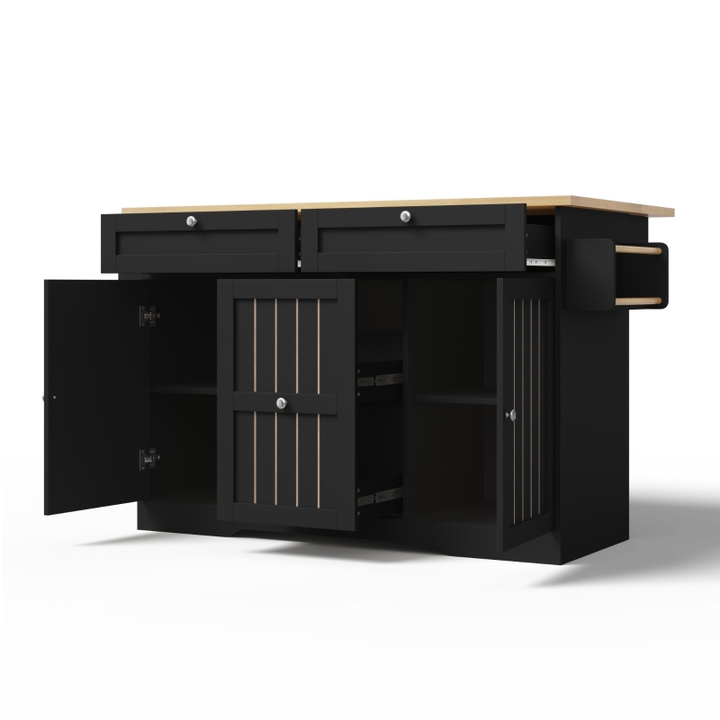 Isola da cucina mobile con piano di lavoro ribaltabile, cassetti verticali a 2 livelli e ruote bloccabili a 360°, 120x70x92 cm, Nero