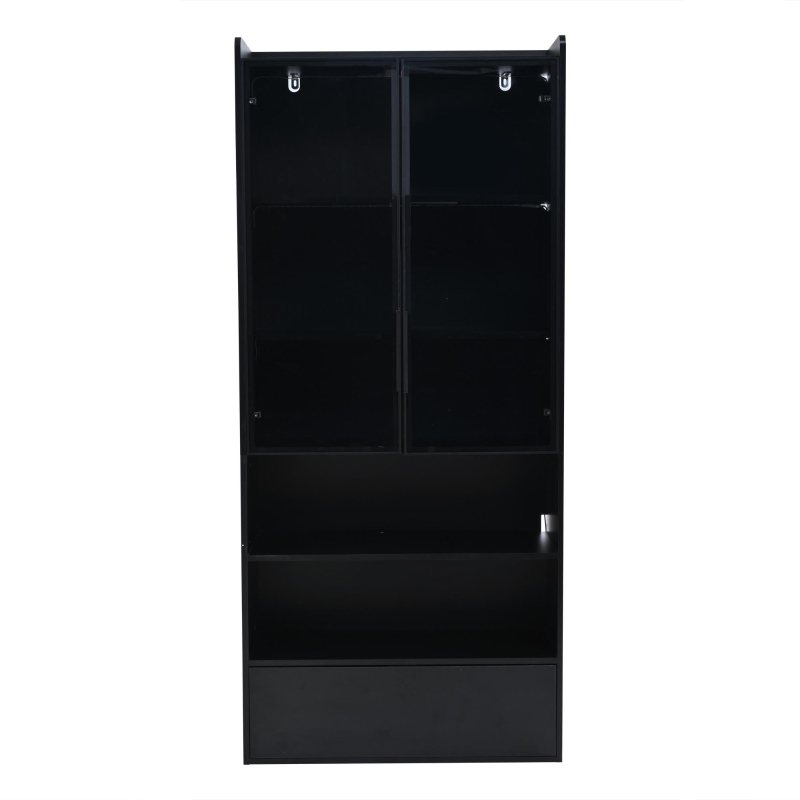 Vitrine alta, iluminação LED controlada por app, 6 prateleiras, 80x34x180 cm, Preto