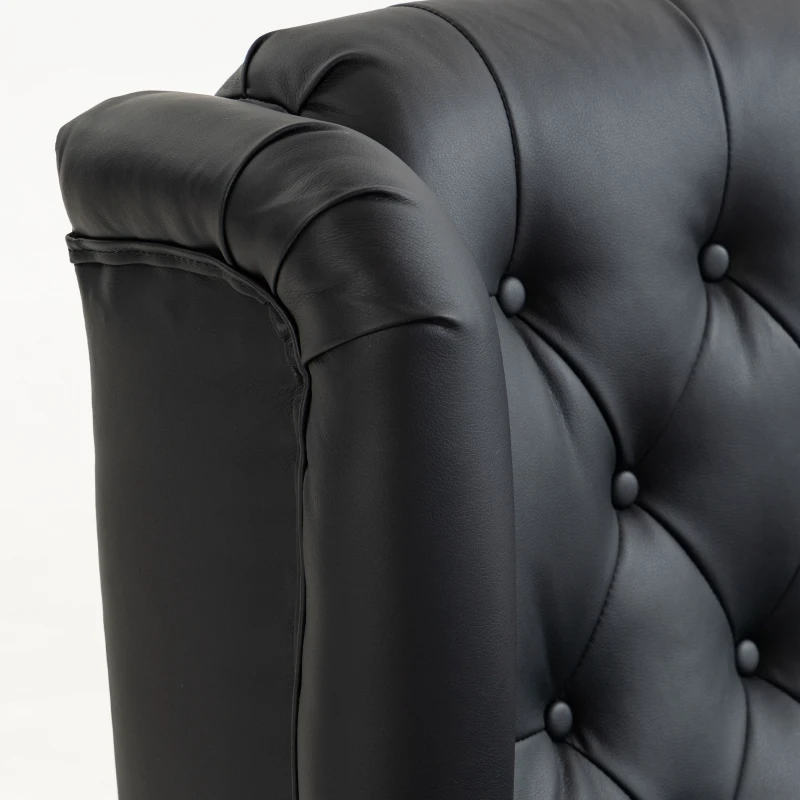 HOMCOM Sillón para Dormitorio en Piel PU con Asiento Amplio Reposabrazos y Patas de Madera de Eucalipto Negro
