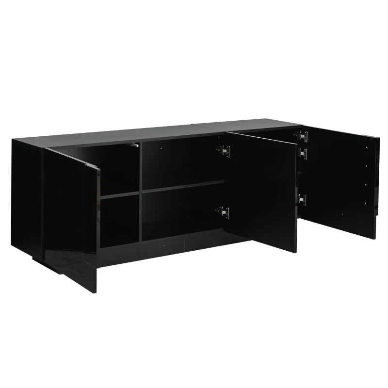 Aparador para sala de estar, armário de arrumação largo de três portas, design minimalista moderno, 35x160x60 cm, Preto