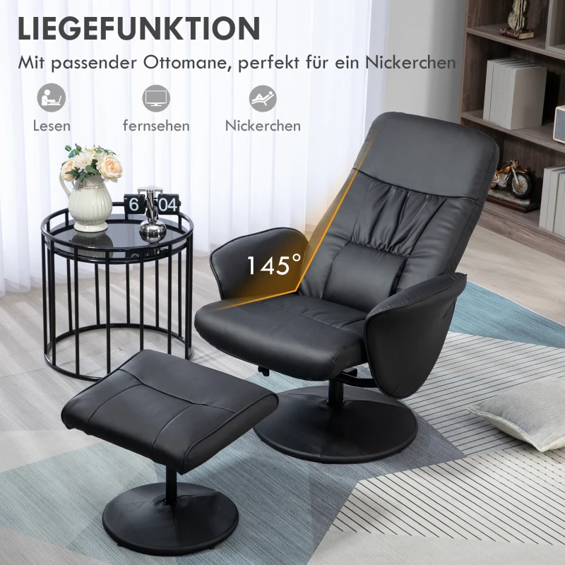 HOMCOM 2-delige fauteuilset Fauteuil met voetenbank Relaxfauteuil met voetenbank, verstelbare hoogte, verstelbare rugleuning, zwart