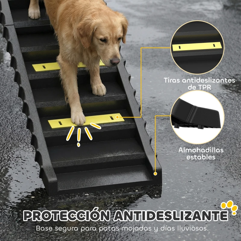 PawHut Rampa para Perros Plegable 154 cm Rampa para Perros para Coche Cama con 10 Escalones Antideslizantes Carga 25 kg Negro