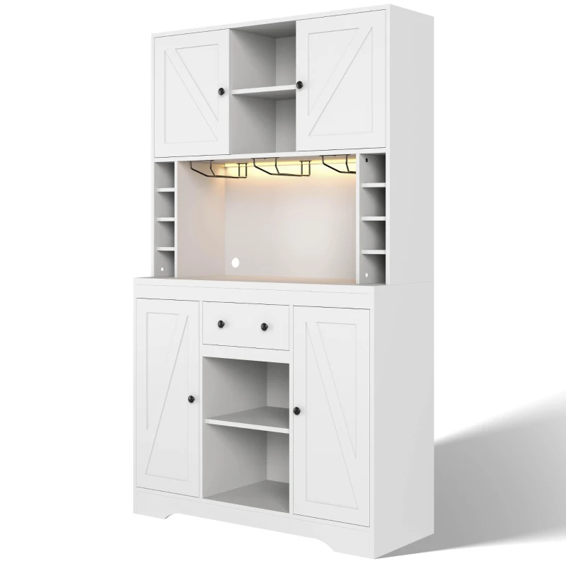 Armario alto de cocina con función de vinoteca, tira LED, baldas regulables, 105x40x180 cm, Blanco