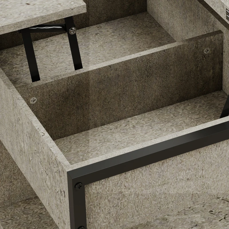 HOMCOM Mesa de centro elevável e extensível, mesa de sala com compartimento escondido prateleiras abertas, 98x49x55cm, cinza
