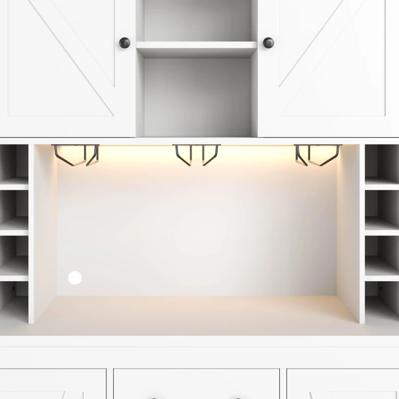 Armario alto de cocina con función de vinoteca, tira LED, baldas regulables, 105x40x180 cm, Blanco