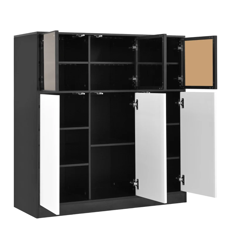 Credenza da cucina con illuminazione LED, 3 ante in vetro, 3 ante bianche e 14 ripiani, 100x40x105 cm, Bianco