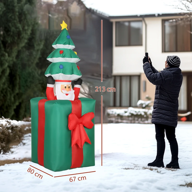 Outsunny Opblaasbare kerstdecoratie met LED-lampjes, polyester, voor binnen en buiten, Rood+Groen