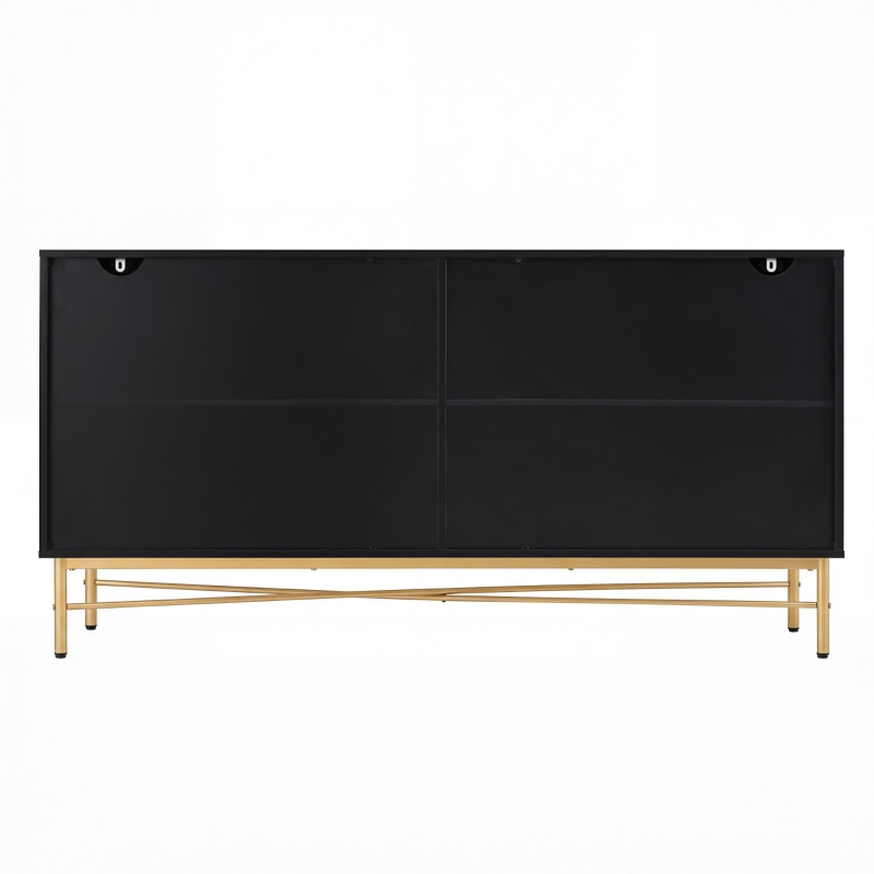 Credenza buffet a 4 ante per soggiorno e cucina con pannelli scanalati, 160x40x82 cm, Nero
