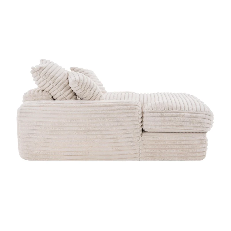Chaise longue in velluto a coste con 4 cuscini rimovibili e schiuma memory ad alta densità, 165x135x58 cm, Beige