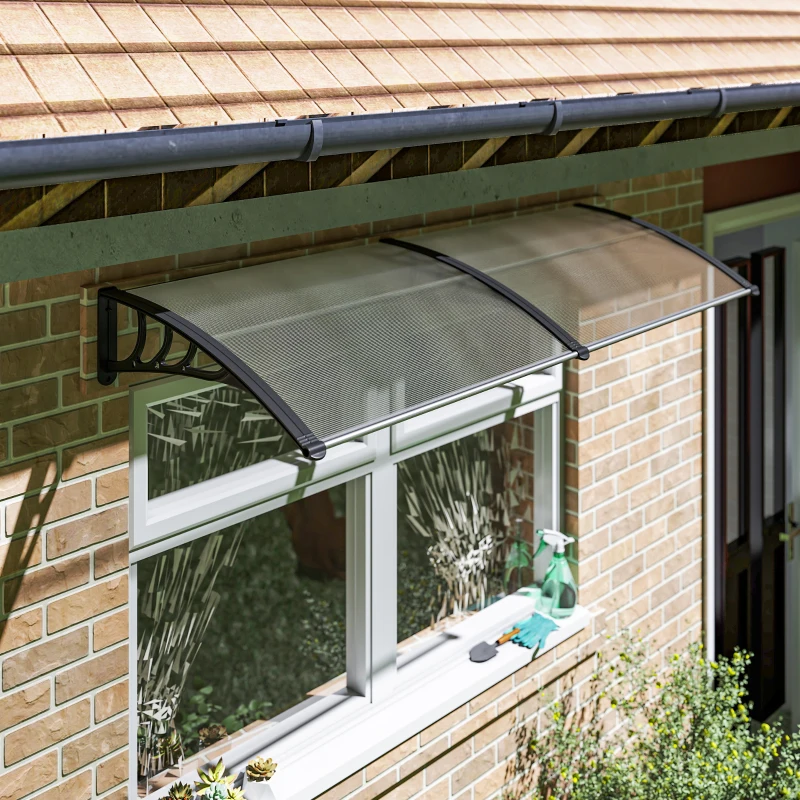 Outsunny Auvent de porte d'entrée, toit marquise de porte exterieur en polycarbonate et profil aluminium résistante toit abri protection contre la pluie et UV pour terrasse, balcon, 195x75cm, transp.