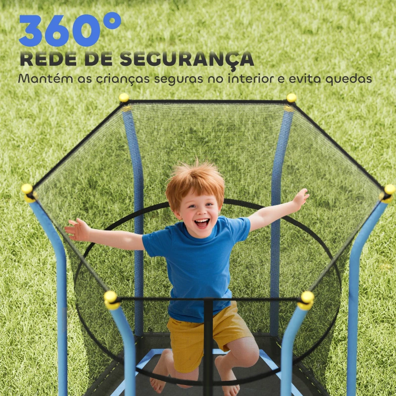 HOMCOM Trampolim para Crianças Cama Elástica Infantil com Rede de Segurança para Interiores e Exteriores Carga 50 kg Ø163,5x190 cm Azul