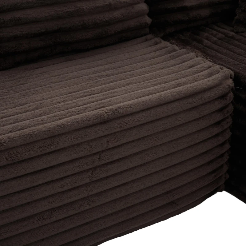 Sofá em U de veludo cotelê, com porta-copos integrado e bolso lateral, estofamento com molas, 320x155x88 cm, Castanho