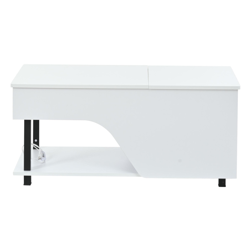 Table basse réglable en hauteur avec rangement caché, compartiments latéraux réglables, 50x100x46 cm, Blanc