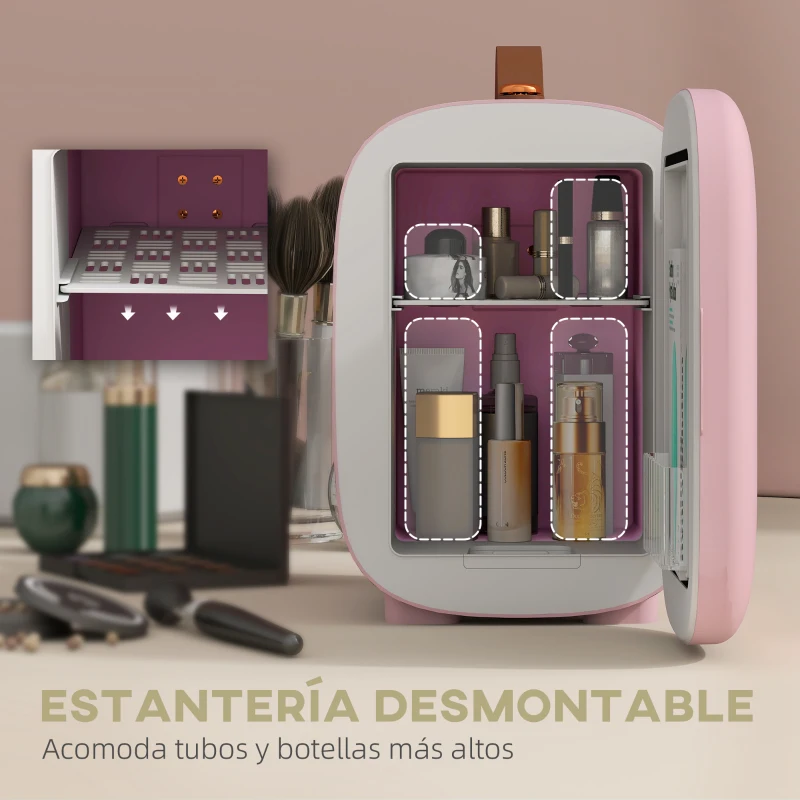 HOMCOM Nevera Pequeña Extrasilenciosa 4L 9V/240V para Enfriar y Calentar Mini Frigorífico 20,3x26,3x28 cm Rosa Palo