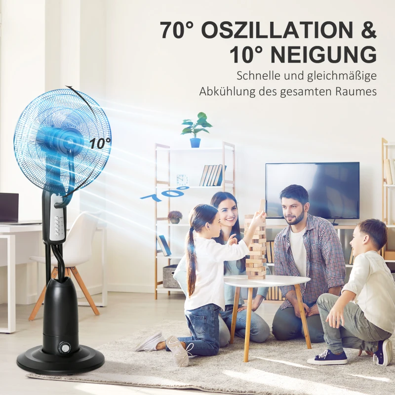 Statiefventilator met 2,8 liter waterverstuiver ventilator hoogte 120 cm metaal
