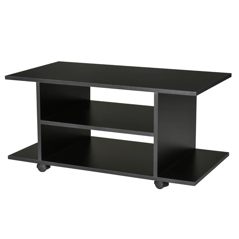 Homcom Mobilier Pentru Tv in Lemn cu Roti, Negru,40x40x80cm