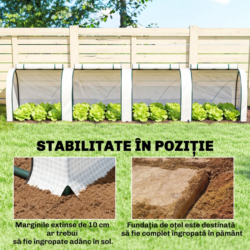 Outsunny Seră de Grădină, 4 Uși Rulabile, Oțel și Plastic, 395 x 100 x 80 cm, Alb