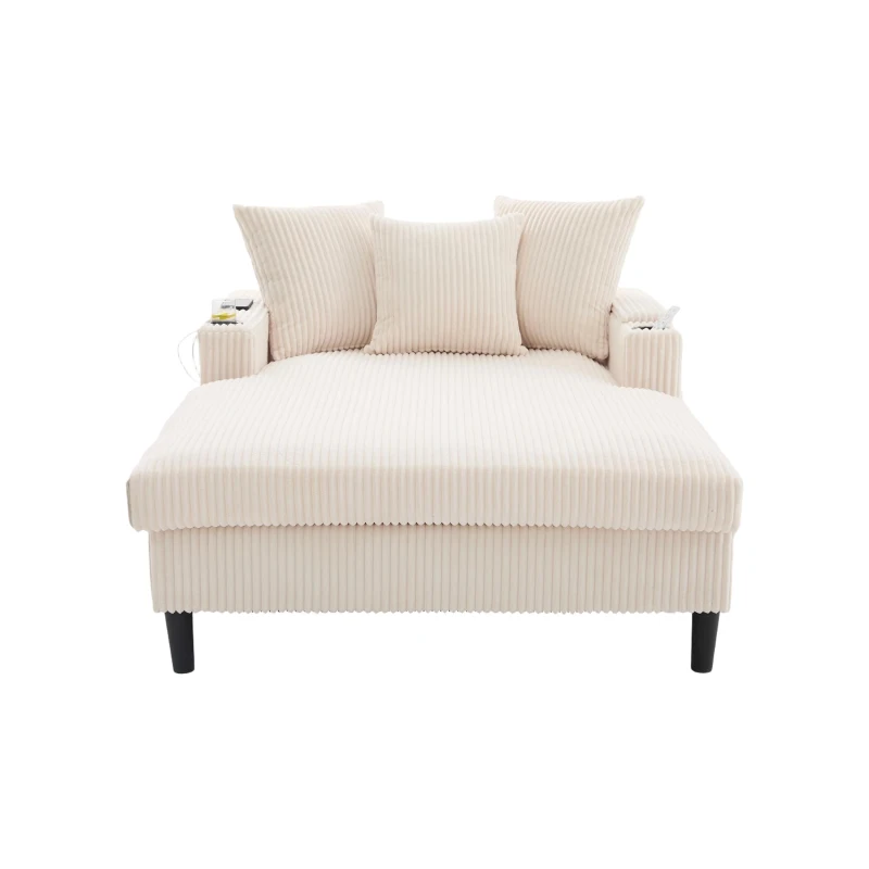 Divano letto con portabicchieri su entrambi i lati e bracciolo pieghevole, 129x170x70 cm, Beige