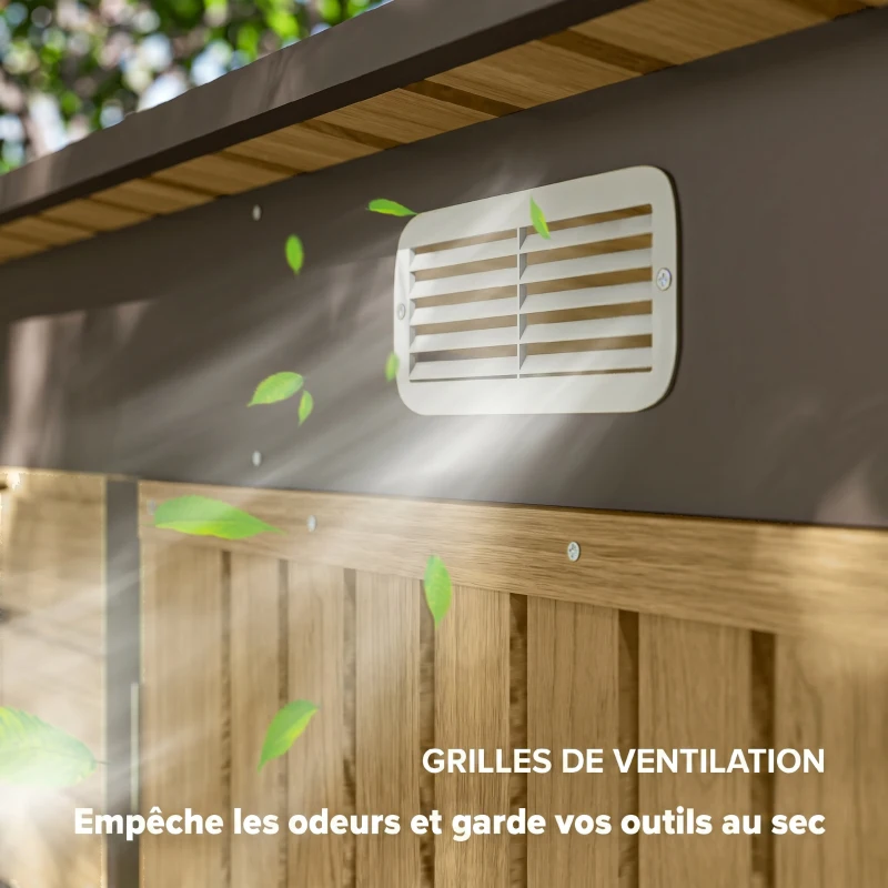Outsunny Abri de Jardin en Métal 3 m² Facile à Monter, Cabane de Jardin Structure en Acier Galvanisé Améliorée, Chêne