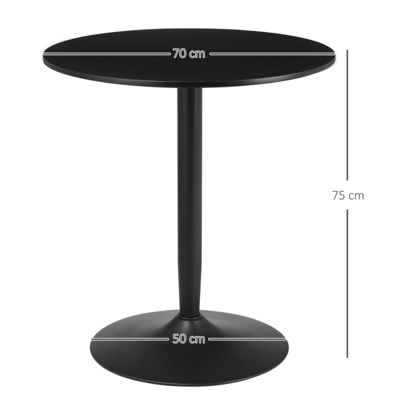 HOMCOM eettafel voor 2 personen, rond tafelblad, stalen onderstel, zwart, 70 x 70 x 75 cm(m-3)