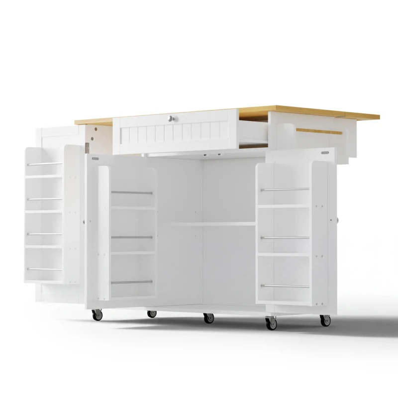 Isla de cocina móvil con encimera abatible, superficie adicional para comer y trabajar para 2–4 personas, 120x70x92 cm, Blanco