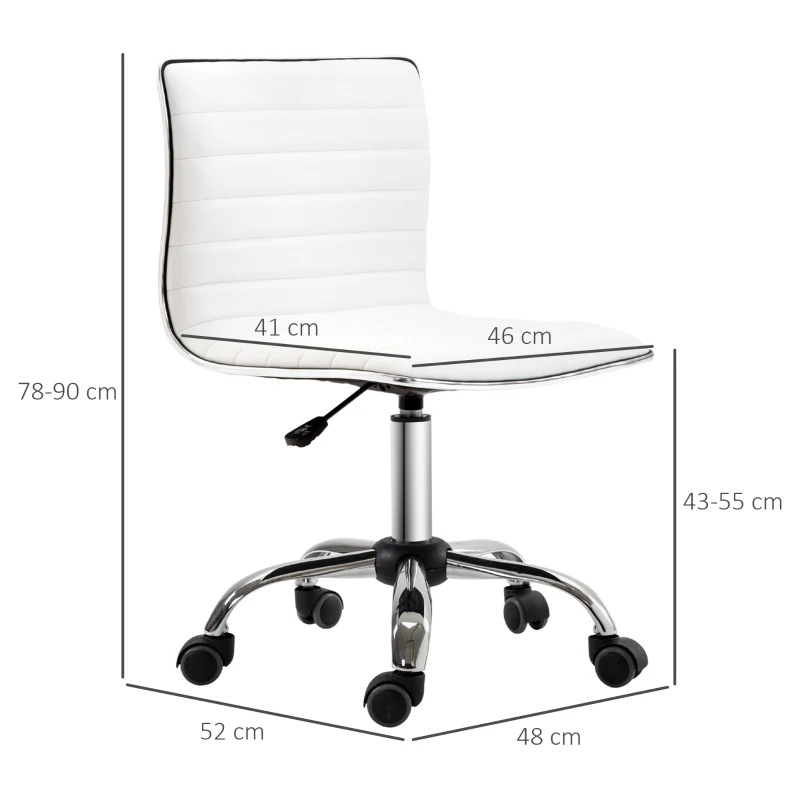 HOMCOM Draaistoel, Hoogteverstelbaar 43-55 cm, Tot 120 kg, Leerlook, Wit(m-3)