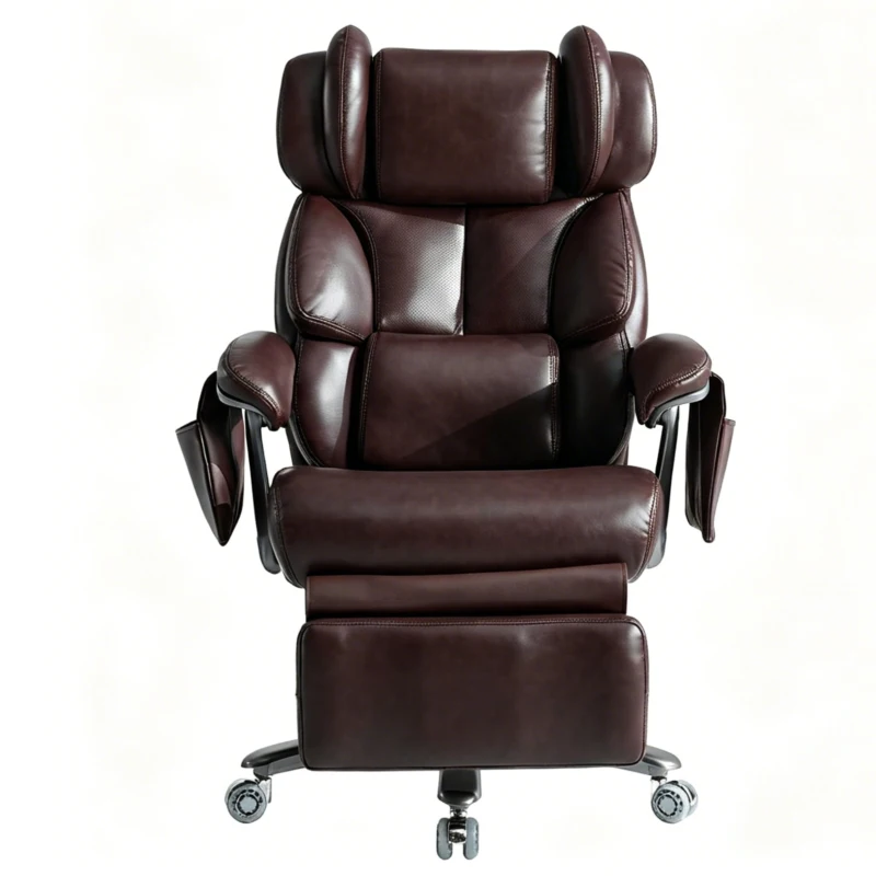 Sedia da ufficio ergonomica, massaggiante e riscaldante con poggiapiedi estraibile e schienale regolabile, 85.5x76.5x121.5 cm, Marrone
