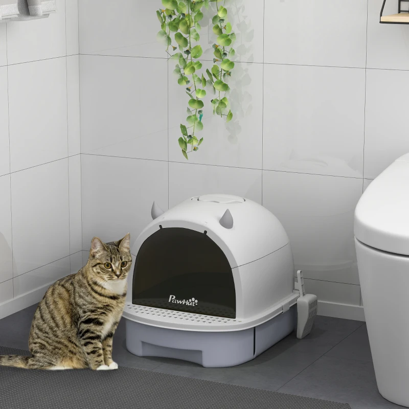 PawHut Enclosed Cat Litter Box w/ Pull-Out Drawer, Scoop, Deodorising Bags for Odour Control, Privacy, Portable, Easy to Clean
