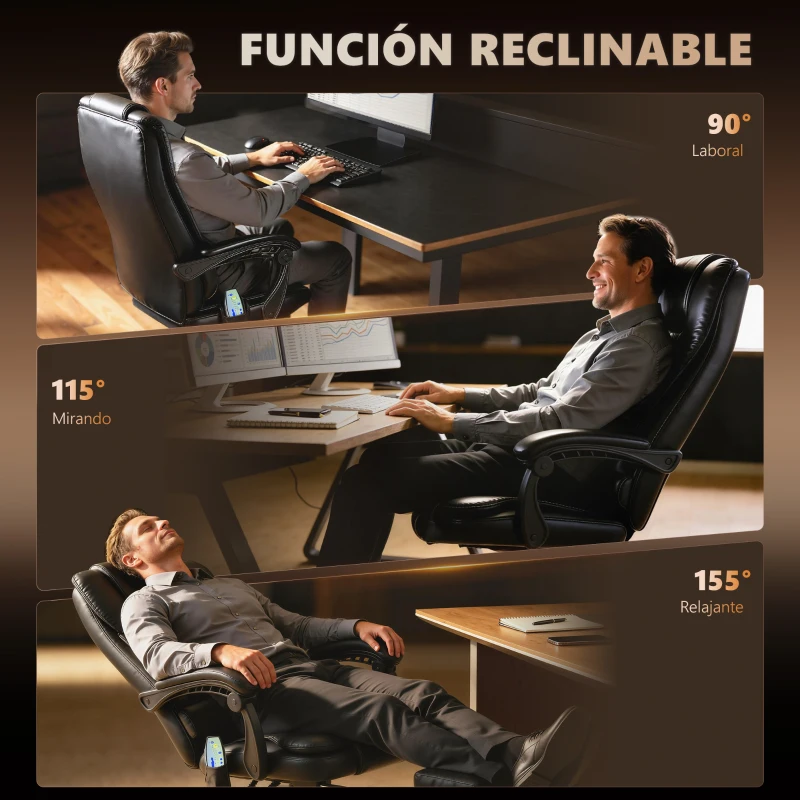 Vinsetto Silla de Oficina con 7 Puntos de Masaje con Reposapiés Retráctil Altura Ajustable Control Remoto y Tejido de PU Negro