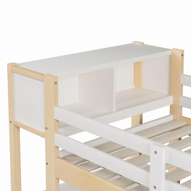 Lit mezzanine 90x200 cm, garde-corps de sécurité pour enfants dès 6 ans, sans matelas, 232,5x100x189,5 cm, Couleur naturelle