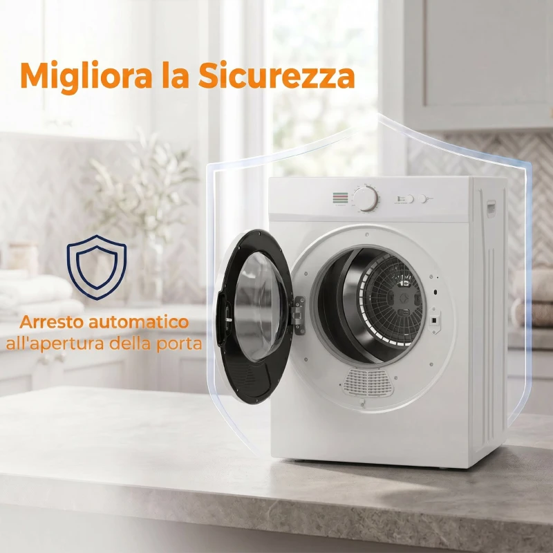 HOMCOM Mini Asciugatrice da 3kg, 1020W con Riscaldamento PTC e Timer, 49x47x70 cm, Bianco