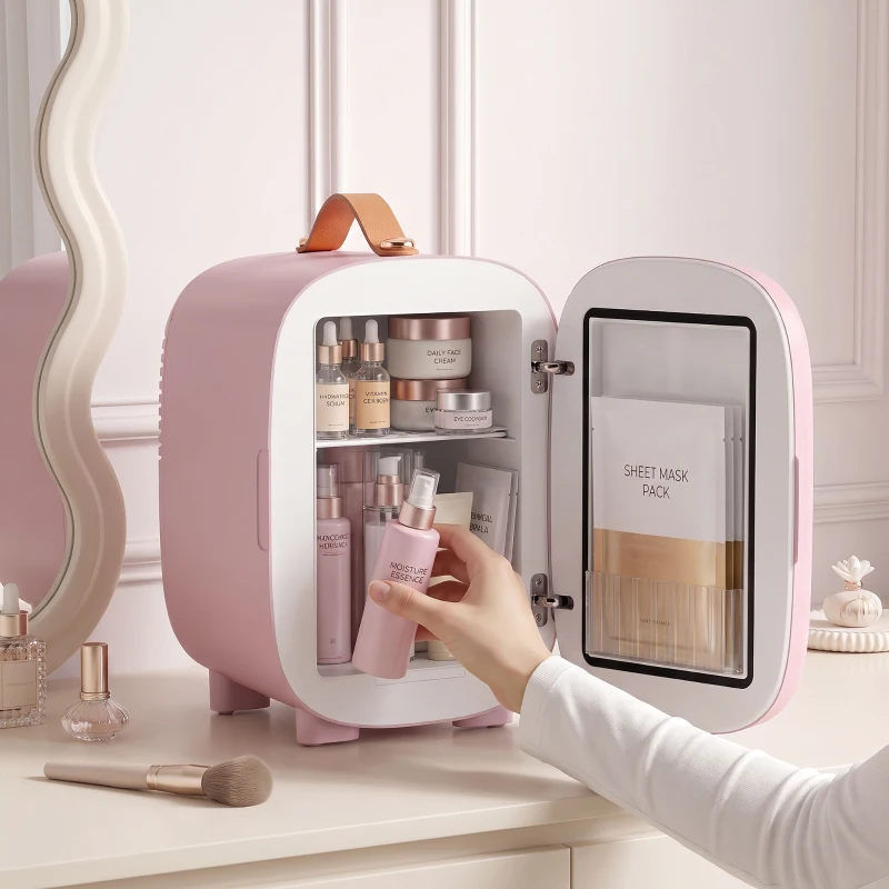 HOMCOM Mini Kühlschrank Kühlschrank Beauty Fridge, 4 L Fassungsvermögen, 20,3 x 26,3 x 28 cm, Rosa(m-10)