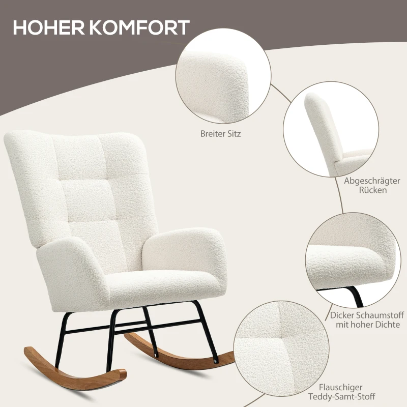 HOMCOM Schommelstoel, knusse bekleding, dikke vulling, Crèmewit